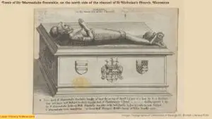 Old picture of the Tomb of Sir Marmaduke Constable on the north side of the chancel of St Nicholas's Church Nuneaton