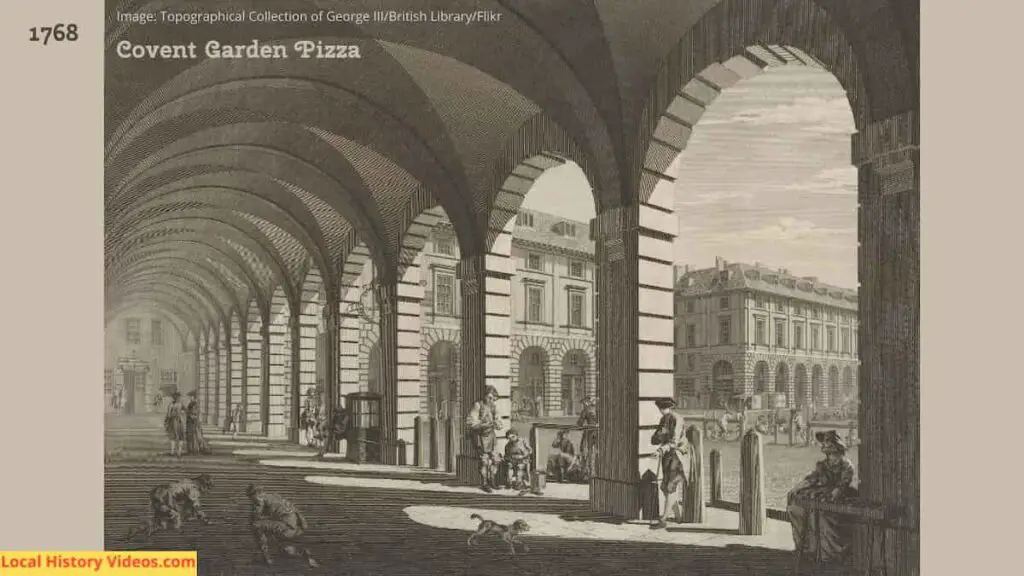 Old picture of the Covent Garden Piazza London 1768
