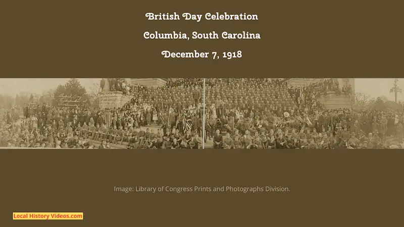 Old photo of the British Day Celebration held on December 7, 1918, in Columbia, South Carolina.