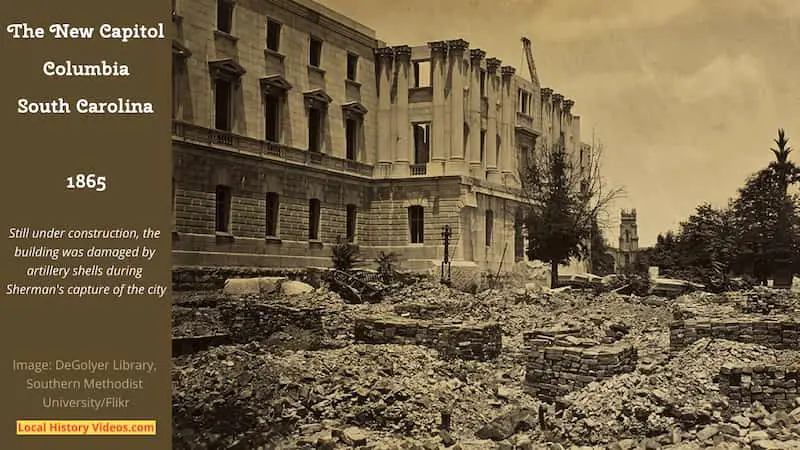 Old photo of the New South Carolina State House in 1865