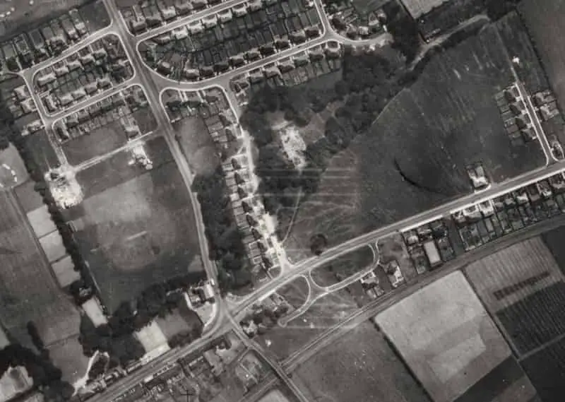 Closeup of aerial photo of Benton Golf Course 1930s