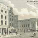 Old picture of Aldersgate Road London England published in a book in 1830