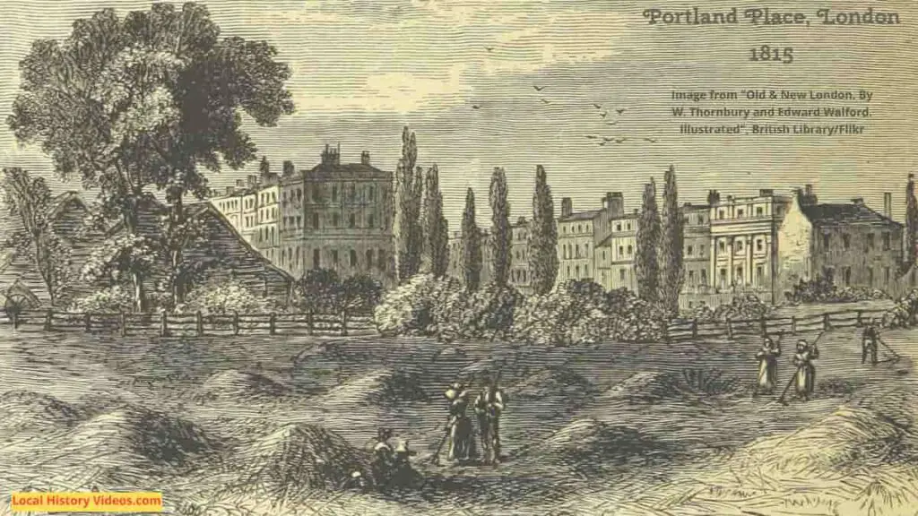Old picture of the entrance to Portland Place, Marylebone, City of Westminster, London, as it was in 1815