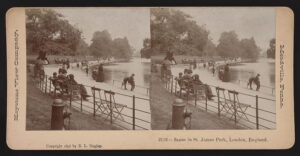 Old stereograph of St. James's Park, London, England, taken in 1896