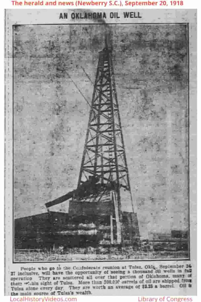 Old photo of an oil well at Tulsa Oklahoma, taken in 1918