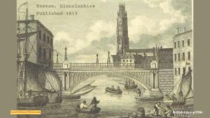 old picture of Boston Lincolnshire 1813 church and bridge
