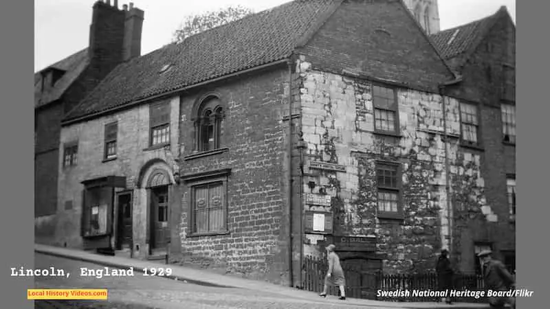 The 12th century Norman House at the Intersection of Christ's Hospital Terrace and Steep Hill in Lincoln, Lincolnshire, England, in 1929