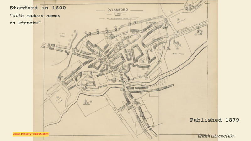 Old map of Stamford in 1600 published 1879