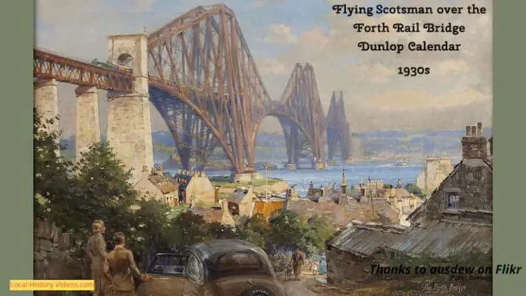1930s dunlop calendar picture of Flying Scotsman and Forth Rail Bridge