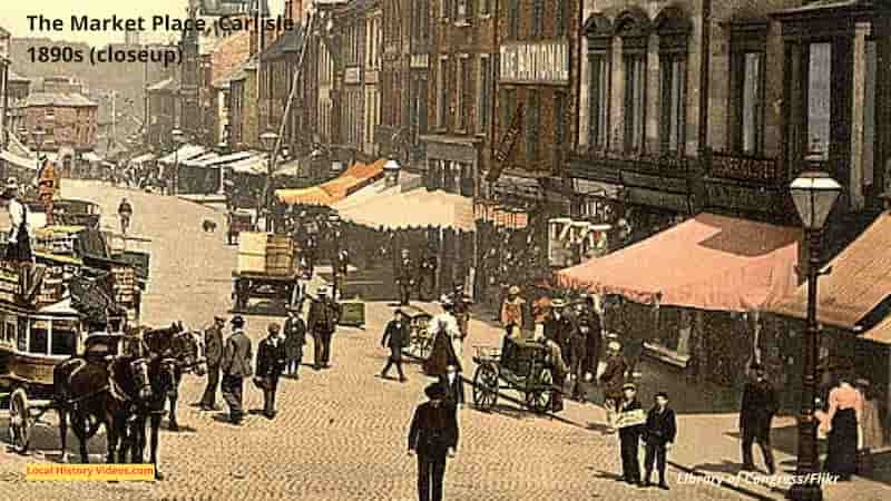 old photo of the Market Place, Carlisle, Cumbria, 1890s in closeup