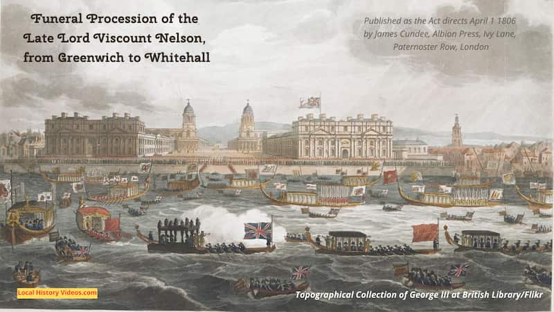 Old picture of the Funeral Procession of the Late Lord Viscount Nelson, from Greenwich to Whitehall 1806