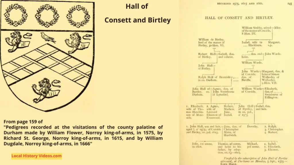 Hall of Consett and Birtley family crest and historic family tree