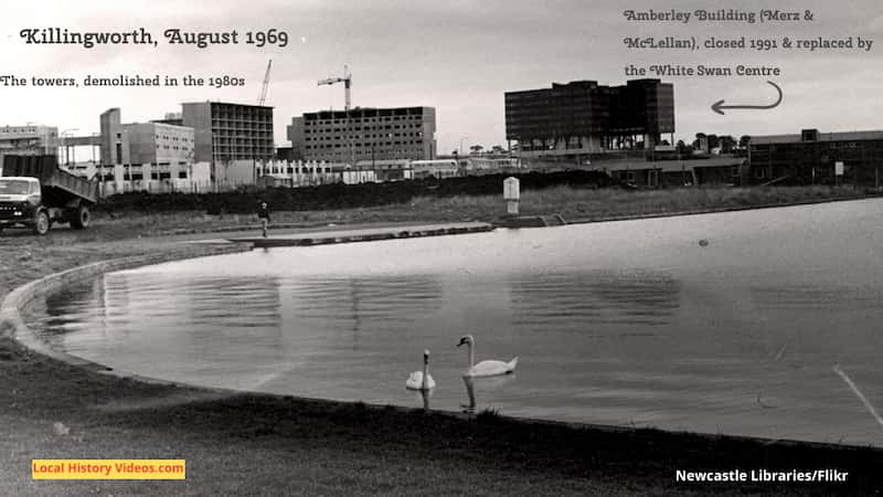 Killingworth towers and lake, Aug 1969