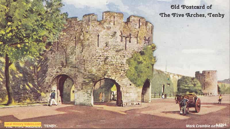 Old painting of the Five Arches in Tenby