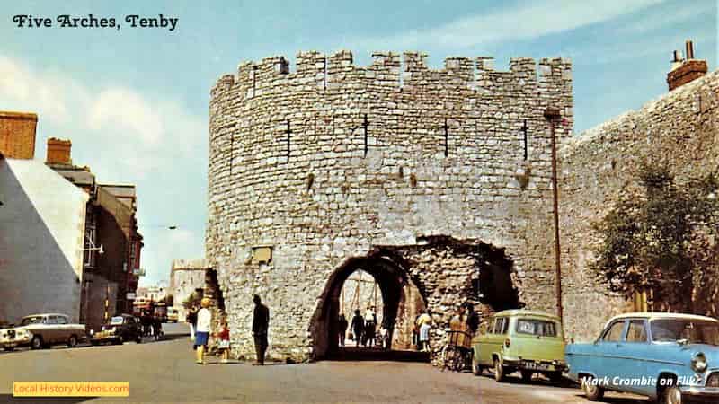 old postcard of Five Arches tenby