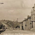 Old postcard of High Street Tow Law