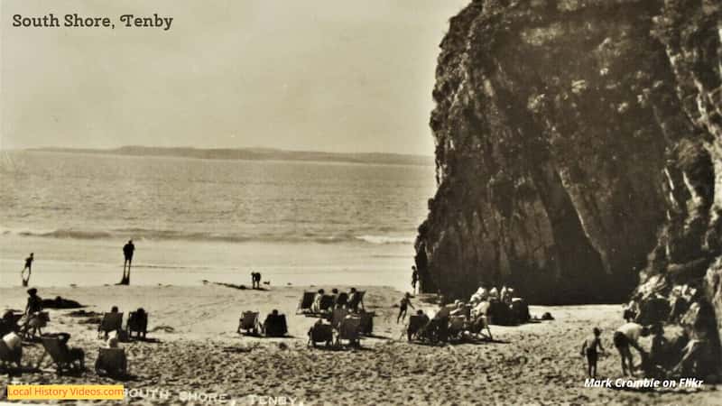 old photo of holidaymakers at South Shore in Tenby