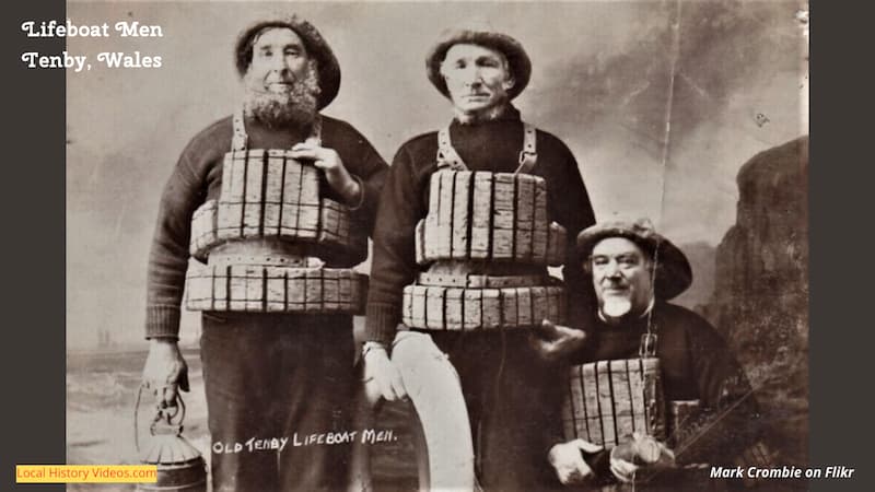 Old postcard of three Tenby lifeboat men