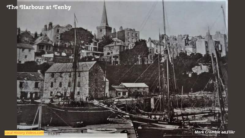 old photo of fishing boats at Tenby Harbour