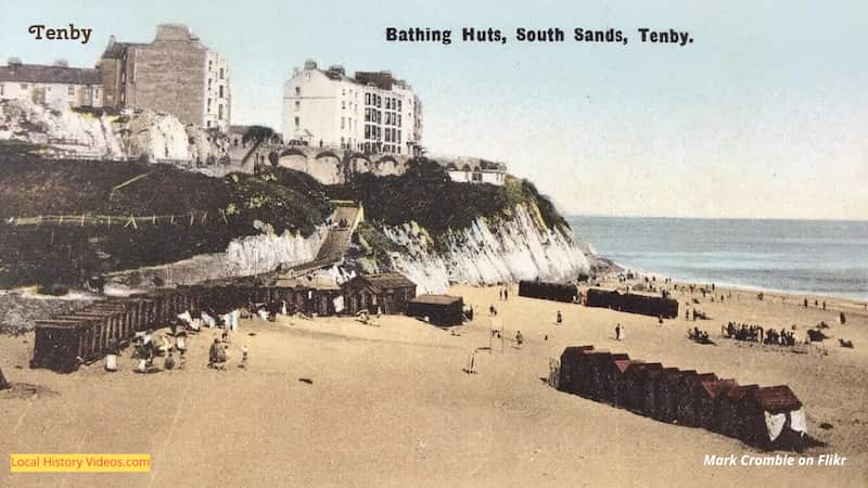 old photo of the bathing huts at Tenby