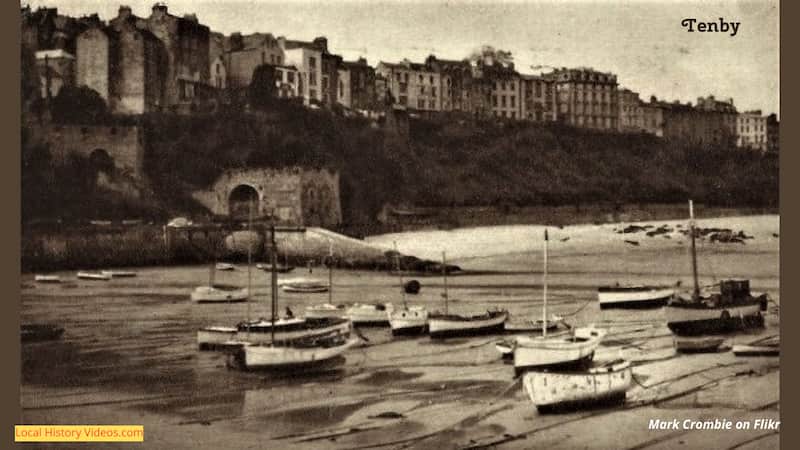 old postcard photo of Tenby Harbour