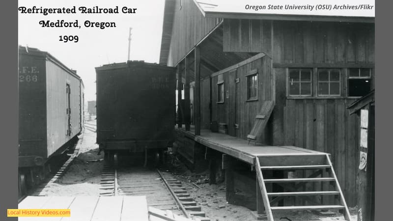 old photo of Refrigerator railroad car medford oregon 1909