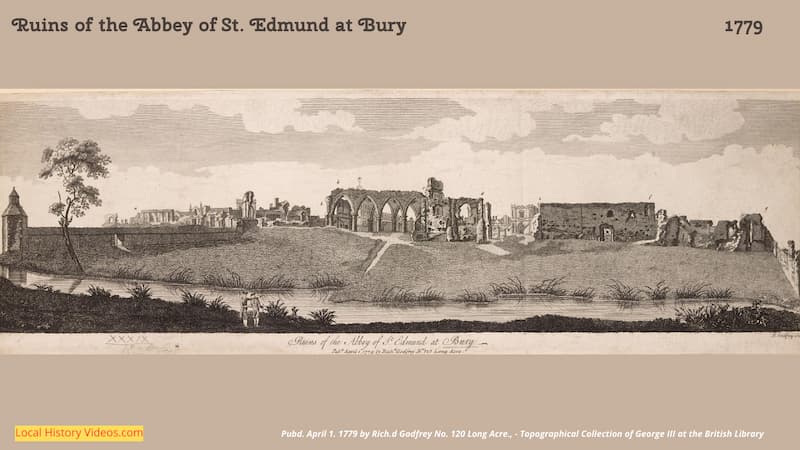 old picture of the Ruins of the Abbey of St Edmund at Bury 1779