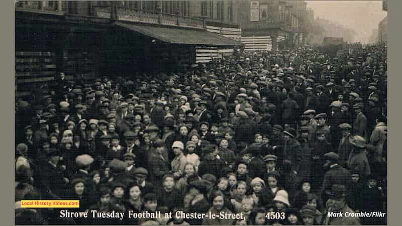 Old postcard of Shrove Tuesday Football at Chester-Le-Street