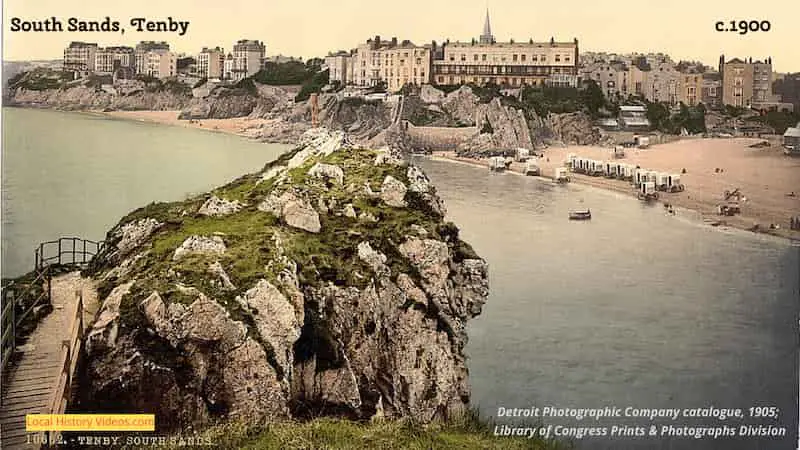 old photo of the bathing huts at South Sands Tenby