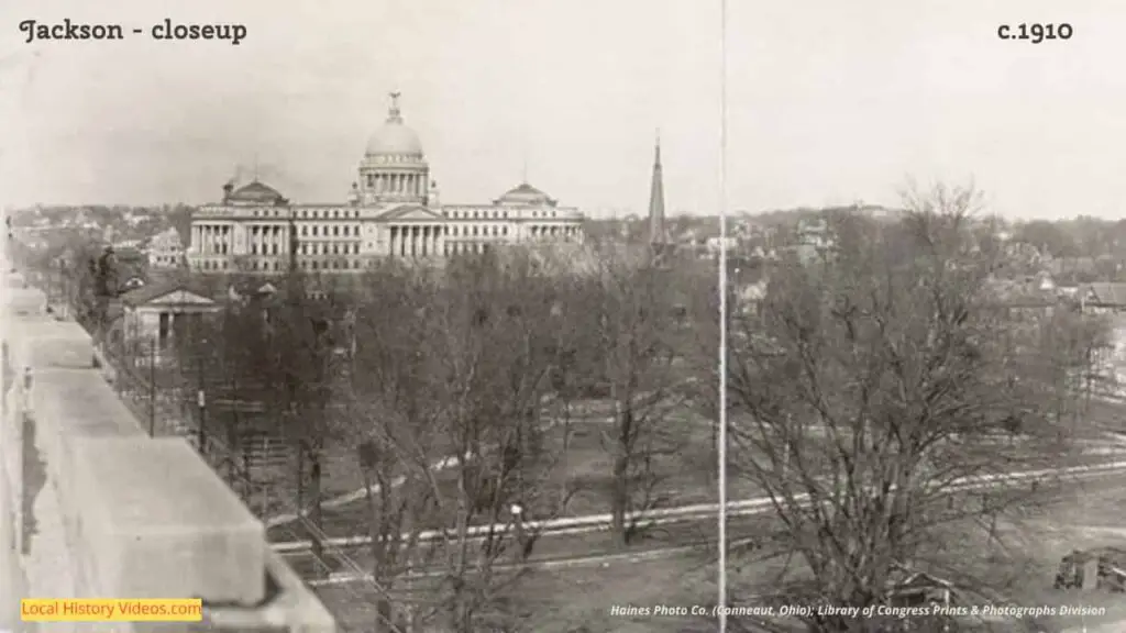 Closeup of old photo of Panorama Jackson Mississippi, taken about 1910