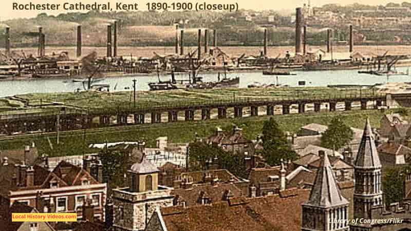 closeup of Rochester Cathedral Kent England in the 1890s