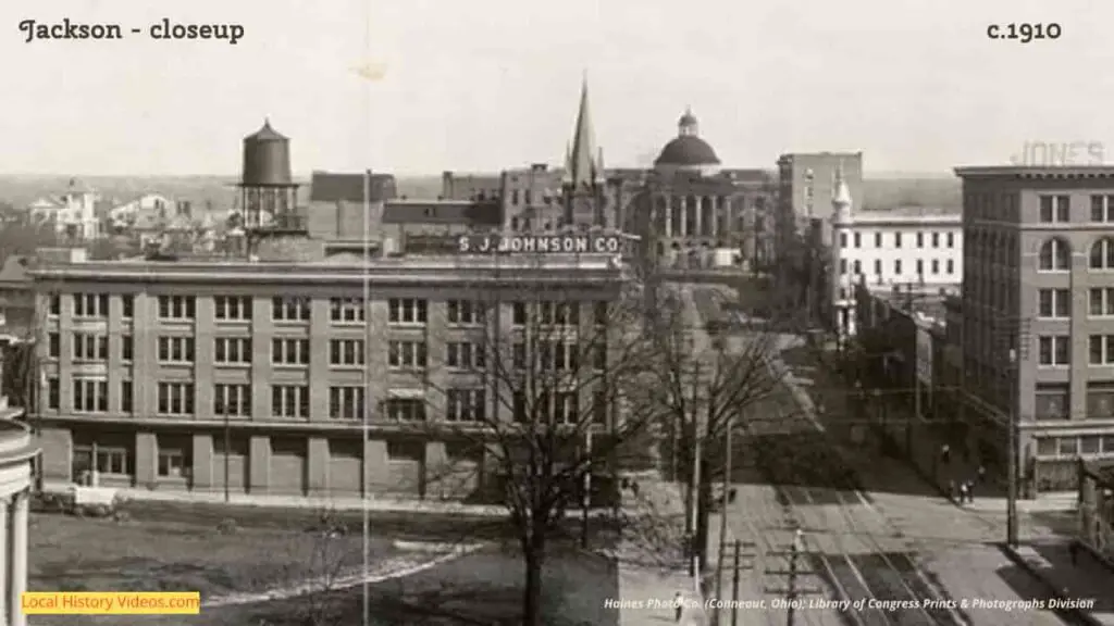 Closeup of old photo of Panorama Jackson Mississippi, taken about 1910