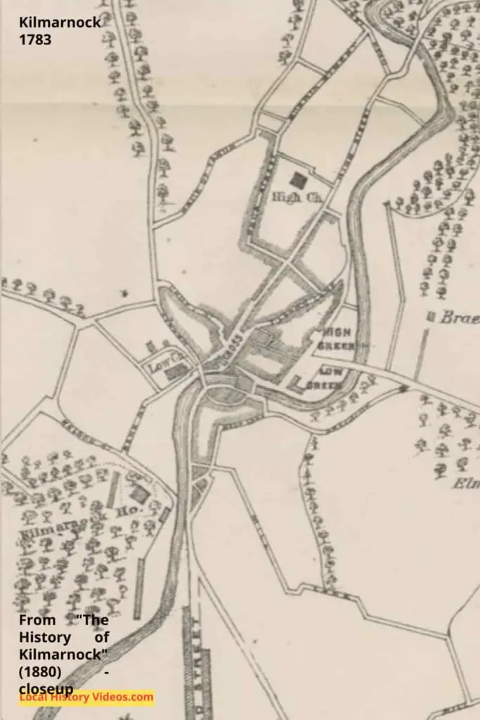 closeup of old Map of Kilmarnock 1783