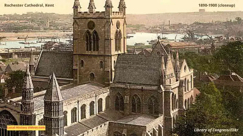 closeup of Rochester Cathedral Kent England in the 1890s