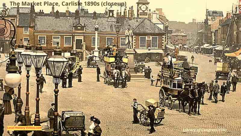 old photo of the Market Place, Carlisle, Cumbria, 1890s in closeup