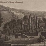 Closeup of an old picture of Angel Hill at St Edmund's Bury