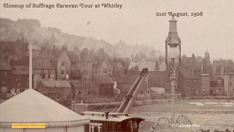 Closeup of old photo of the Suffrage Caravan Tour at Whitby Yorkshire England 1908