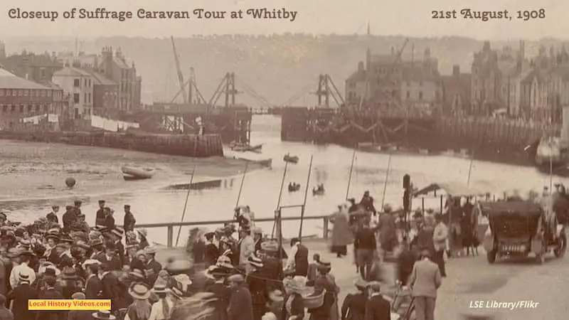 Closeup of old photo of the Suffrage Caravan Tour at Whitby Yorkshire England 1908