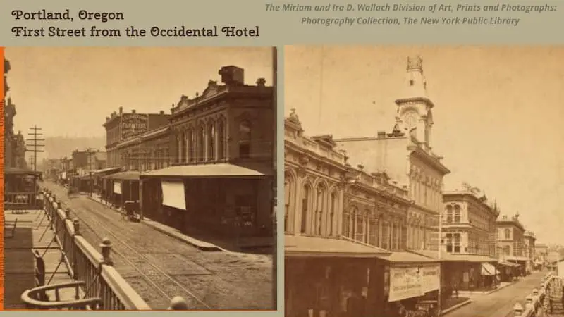 two old photos of First Street Portland Oregon