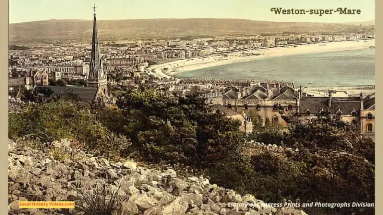 Old photo of Weston-super-Mare looking across the town and bay