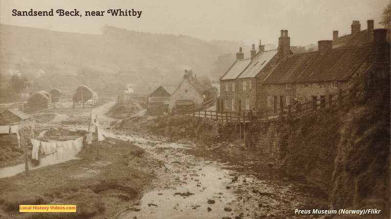 Old photo of cottages at Sandsend Beck near Whitby