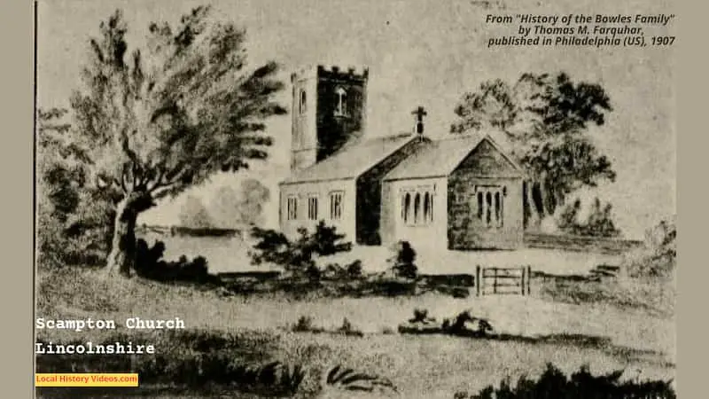 Old book illustration of Scampton Church in Lincolnshire