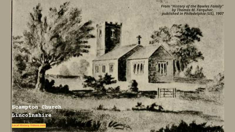 Old book illustration of Scampton Church in Lincolnshire