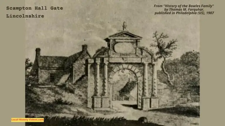 Old book illustration of Scampton Hall Gate in Lincolnshire