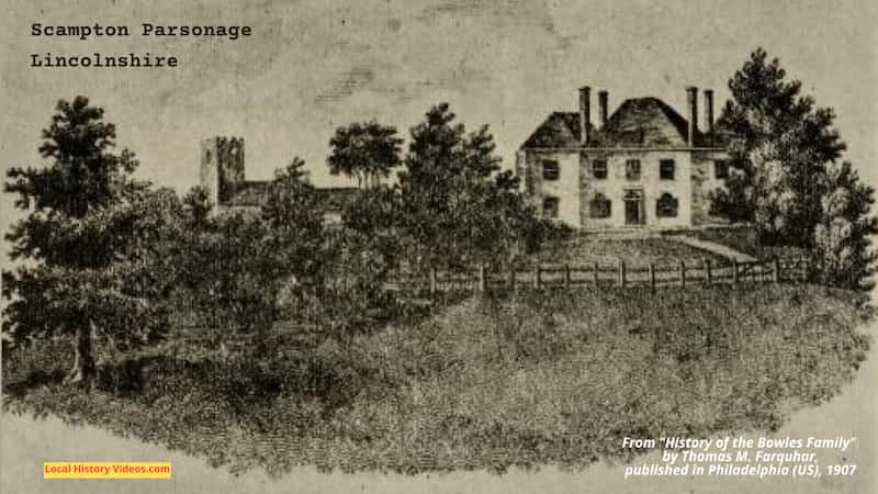 Old book illustration of Scampton Parsonage in Lincolnshire