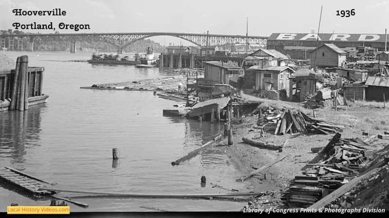 old photo of Hooverville shacks at Portland Oregon 1936
