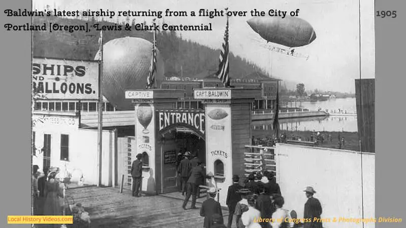 old photo of a fairship flight over Portland 1905