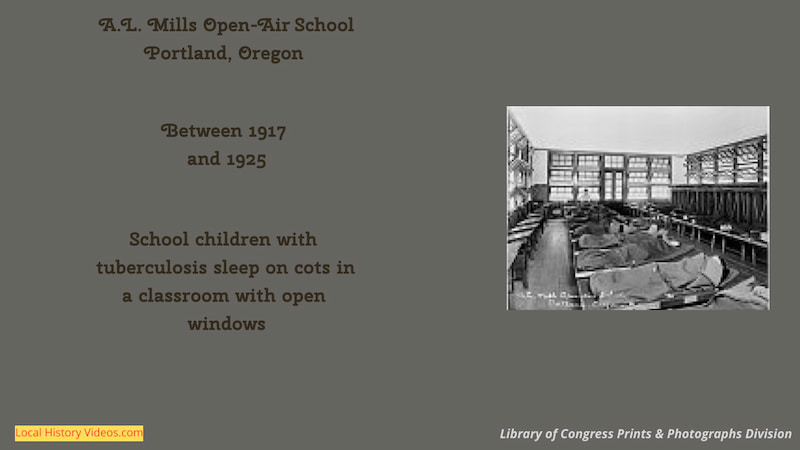 Old photo of children with TB sleeping at AL Mills Open air School