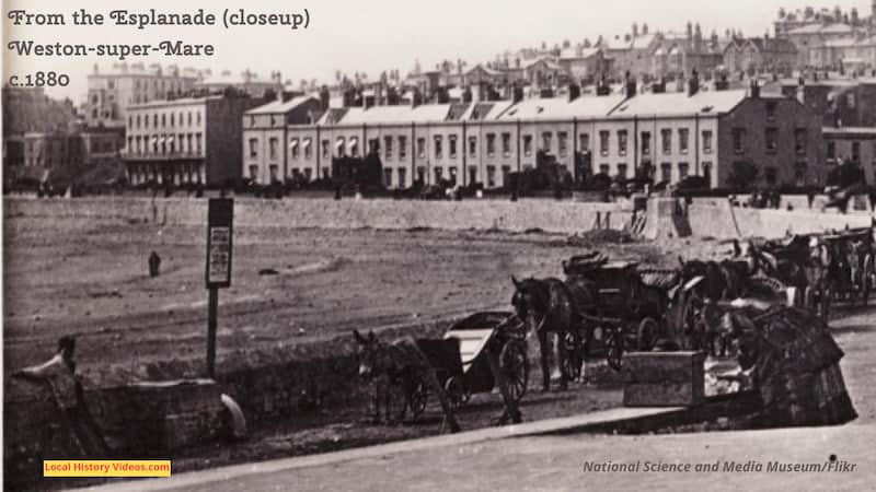 Old photo of Esplanade Weston-super-Mare with horse and carts