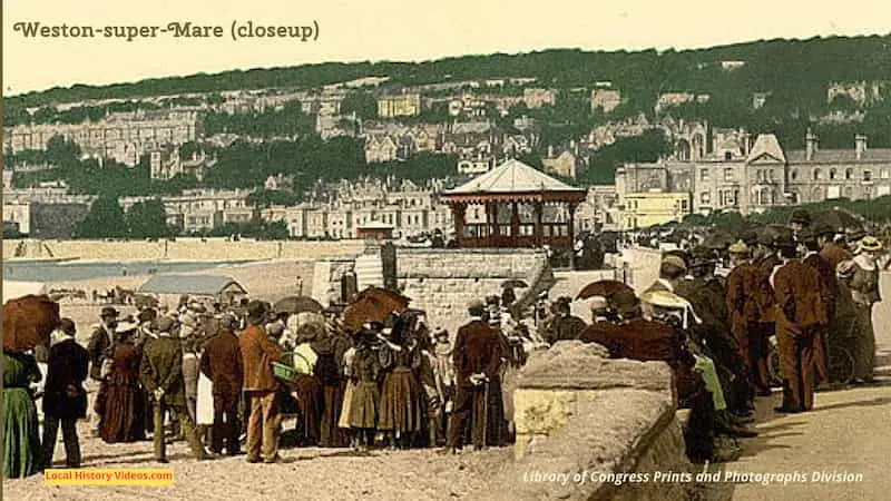 Old photo of people on the beach at Weston-super-Mare